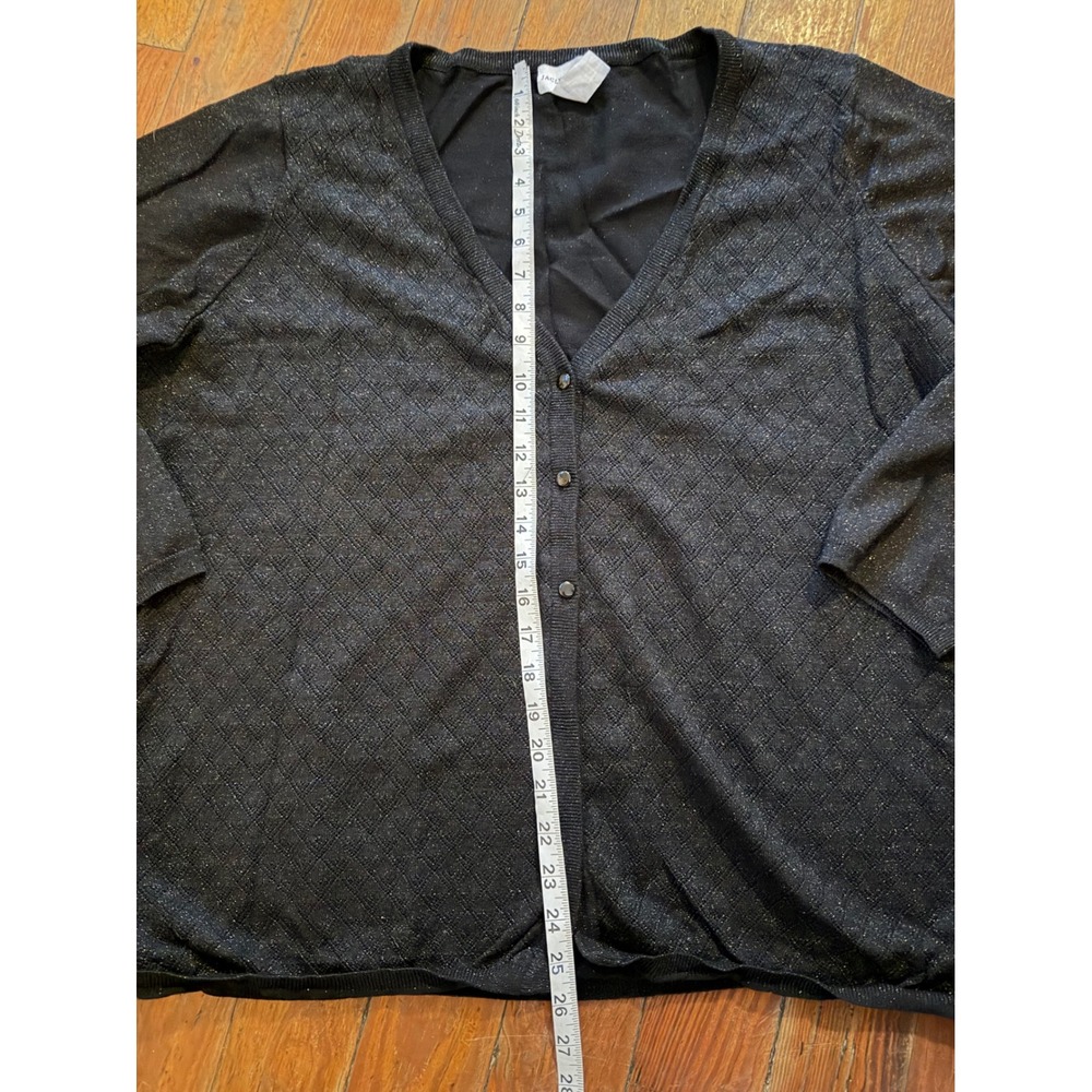 Jaclyn Smith Womens 3X Black Metallic Diamond Knit V-Neck Button Front Cardigan - Picture 6 of 6